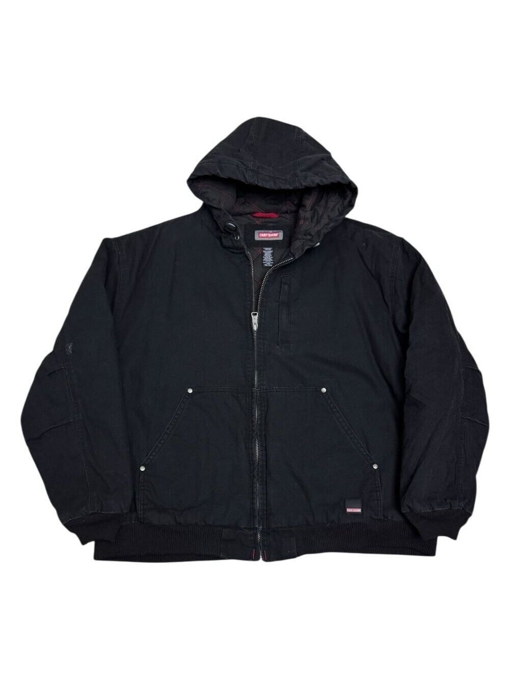 CRAFTSMAN Coat Black Canvas Quilted Hood Bomber Work Winter Jacket Mens 2XL